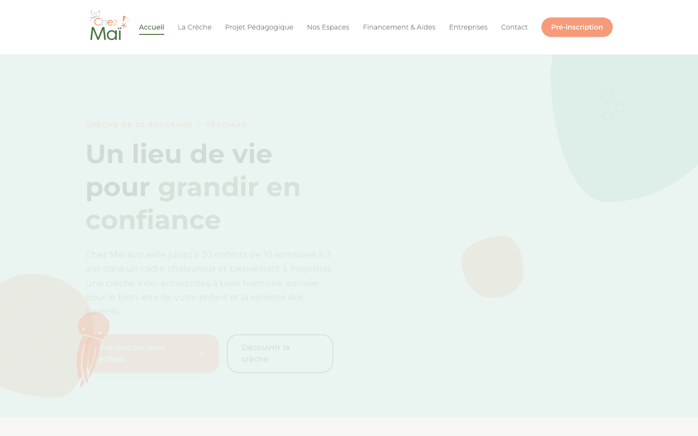 Site web et système de gestion de la crèche inter-entreprises Chez Maï à Pégomas