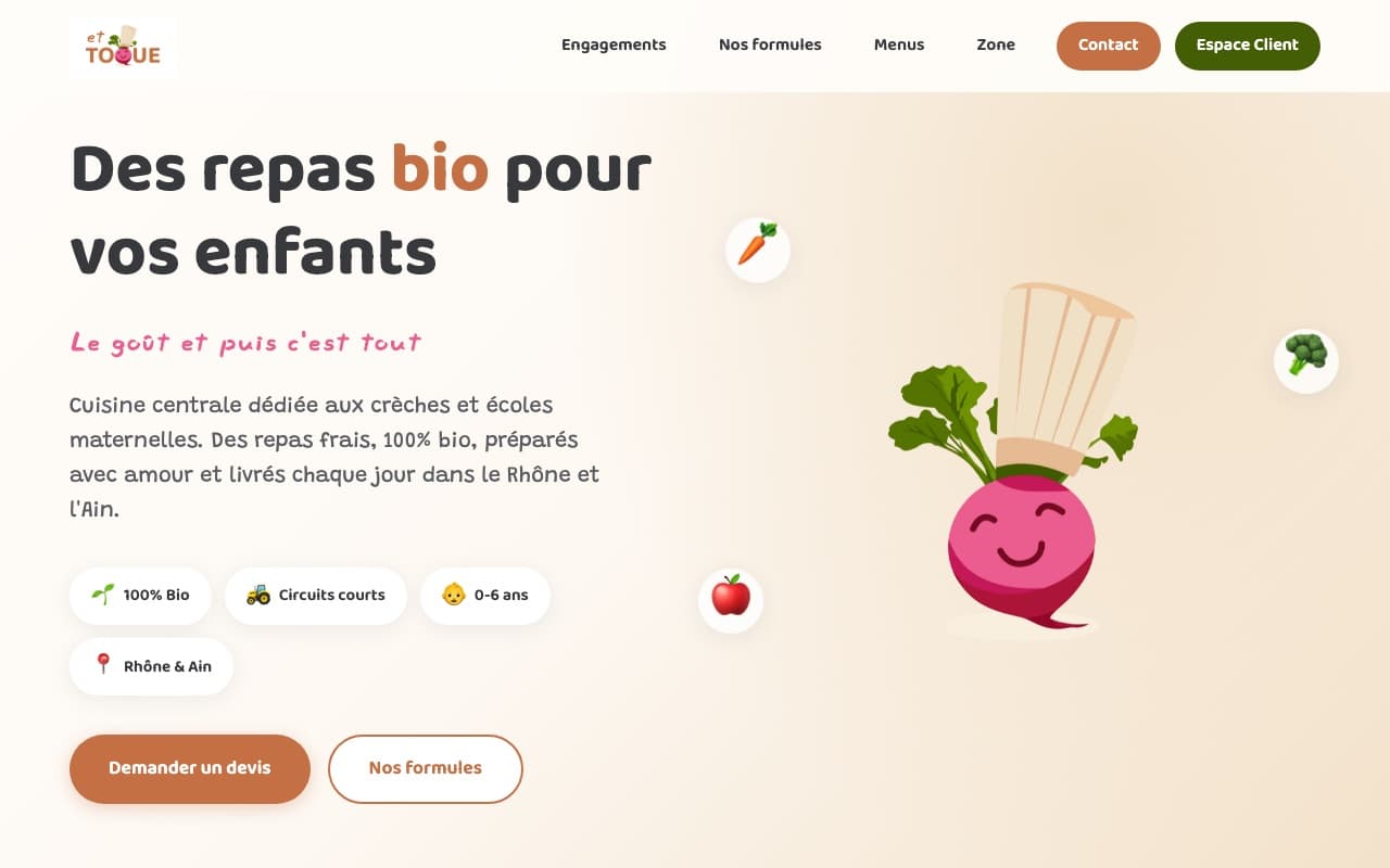 Site web de la cuisine centrale bio Et Toque