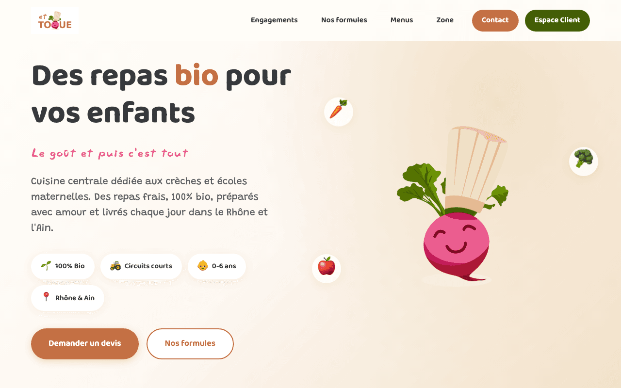 Site web de la cuisine centrale Et Toque