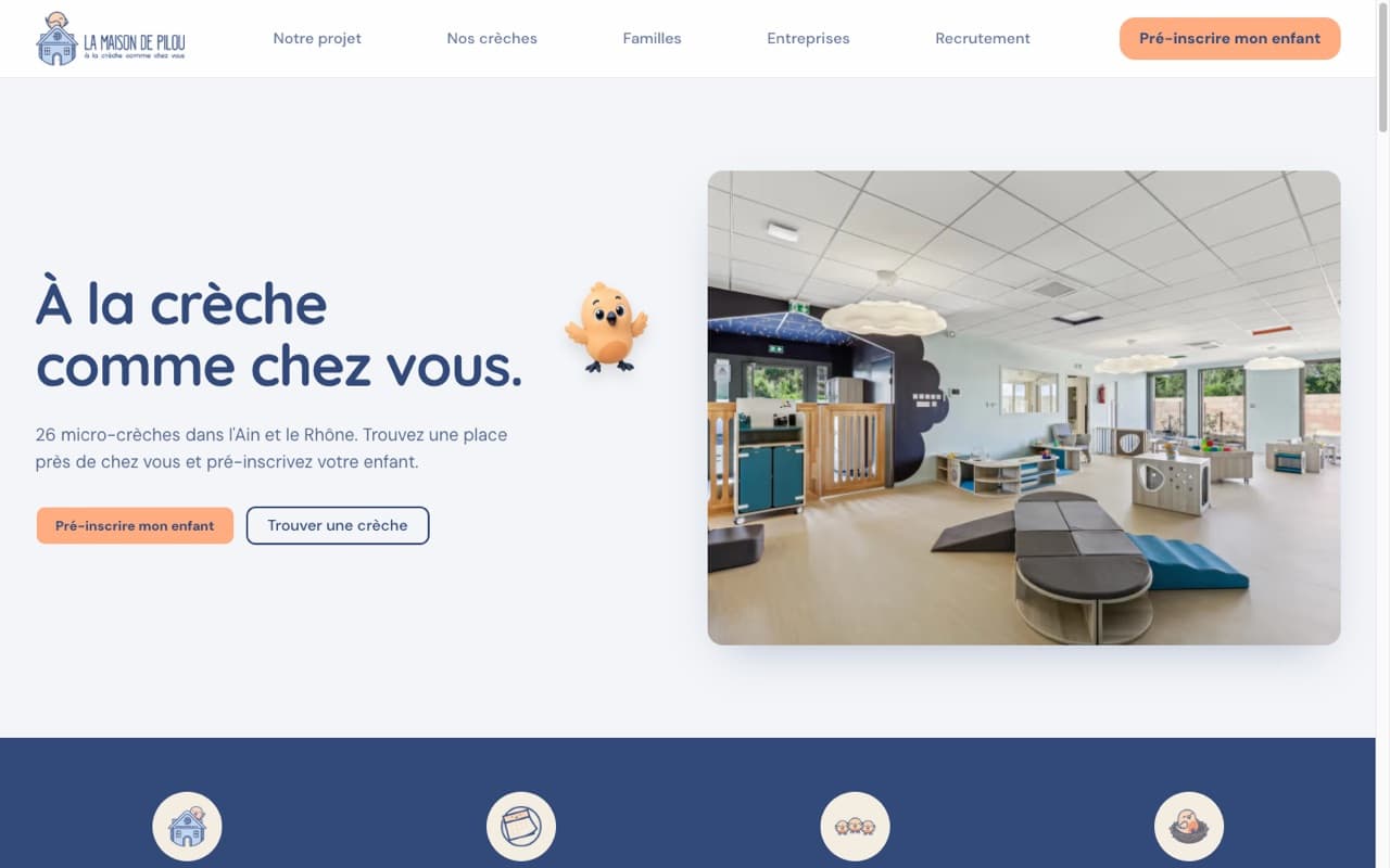 Le site de La Maison de Pilou, réseau de micro-crèches dans l'Ain et le Rhône